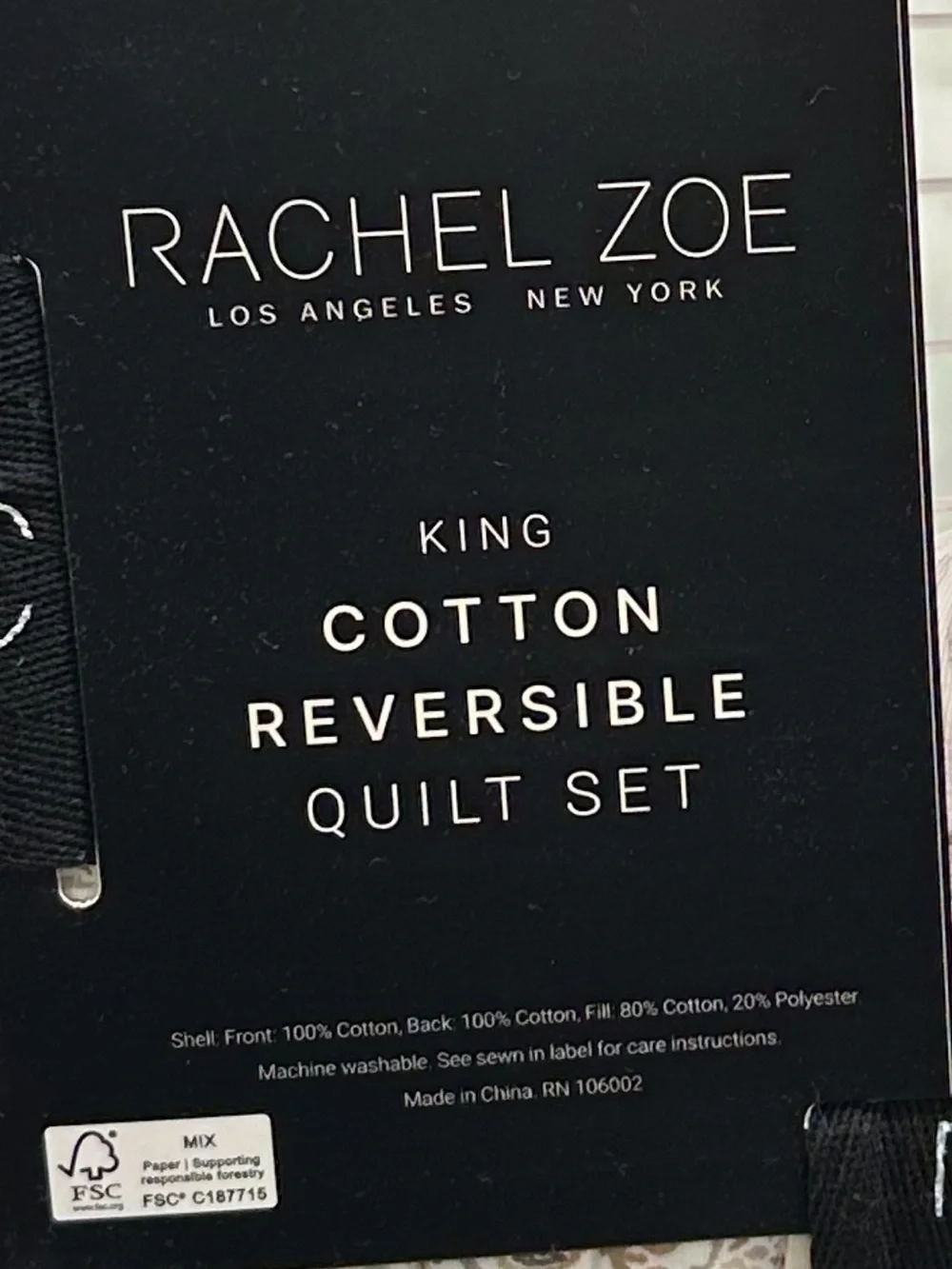 Rachel Zoe Brown, White and Gray King Cotton Reversible Quilt Set 106”x92”
